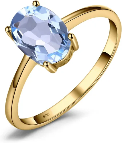 Miniatura 14 de JewelryPalace Anillos de compromiso solitarios de plata de ley 925 chapados en oro de 14 quilates con piedra natal de topacio azul citrino y piedras