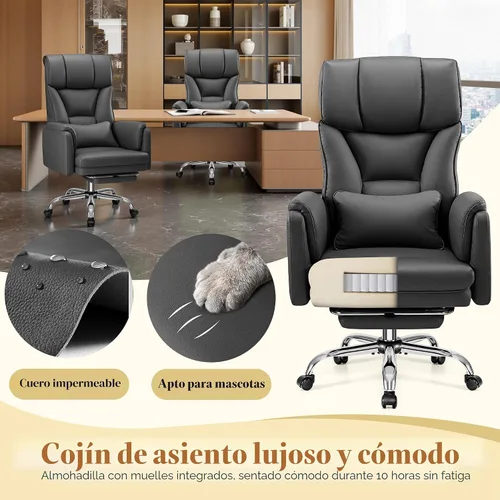 Miniatura 6 de FelixKing Silla de oficina grande y alta, silla ejecutiva de cuero ancho de 400 libras, reposabrazos reversible para mascotas con piernas cruzadas