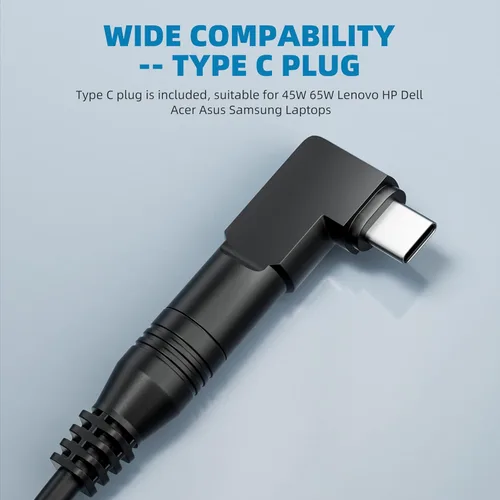Miniatura 2 de Powseed Cargador universal para portátil de 65 W, USB C, para MacBook Dell, HP, Lenovo, Acer, Chromebook, Asus, Samsung, Sony, Toshiba, Gateway