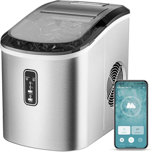 Miniatura 10 de EUHOMY, Fabricador de hielo para encimera con asa, listo en 6 minutos, 34 libras por día, cubierta superior extraíble, autolimpiante, máquina