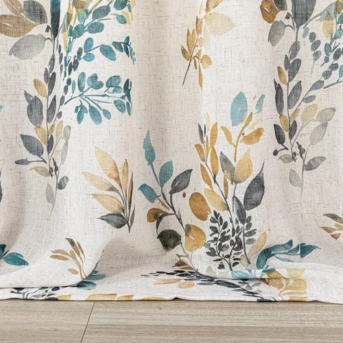 Miniatura 4 de MYSKY HOME Cortinas florales semitransparentes con aspecto de lino para dormitorio, 63 pulgadas de largo, 2 paneles para cocina, ventana pequeña