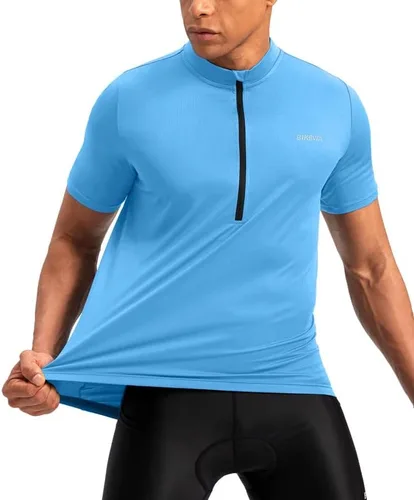 Miniatura 2 de Bikewa Maillot de ciclismo para hombre que absorbe la humedad, manga corta, UPF media cremallera, ciclismo, ciclismo de carretera, camisas