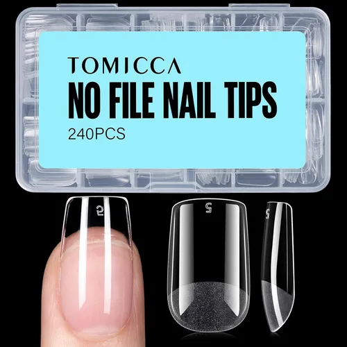 Miniatura 11 de TOMICCA Puntas de uñas de almendra extra cortas, 240 unidades, 15 tamaños, puntas de uñas de gel transparente preformadas, no necesita lima, uñas