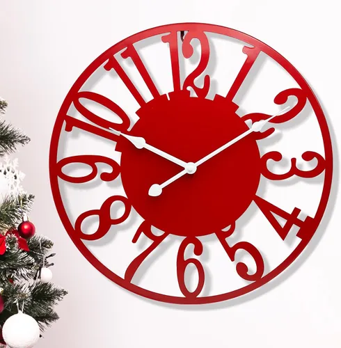 Miniatura 8 de Reloj de pared grande de 16 pulgadas, silencioso y moderno, funciona con pilas, moderno reloj decorativo de metal rojo para patio, porche, área