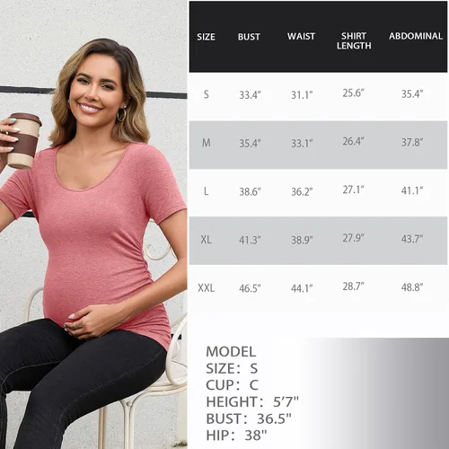Miniatura 55 de GINKANA Blusas de maternidad de manga corta, diseño floral, fruncido, casual, para mamá, para embarazo