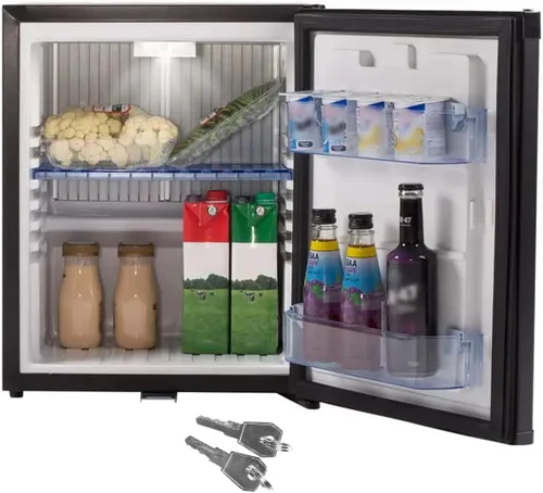 SMETA Mini refrigerador con cerradura, compacto, bloqueable, sin absorción de ruido, 12 V/110 V, portátil, CC y CA, con bloqueo, para camioneta,