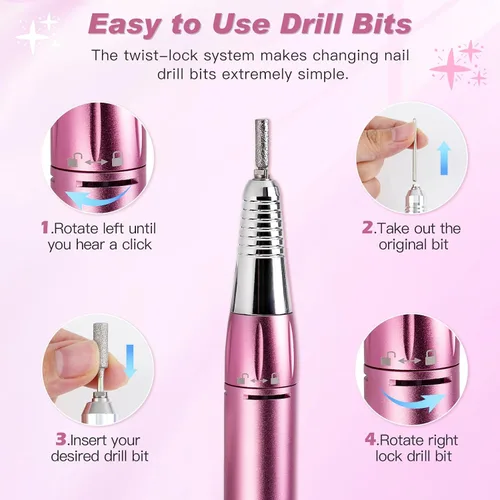 Miniatura 2 de Biutee Colector de polvo de uñas, 5 en 1, 80 W, extractor profesional de 30000 rpm, máquina de taladro eléctrico de uñas con lámpara LED UV de 48