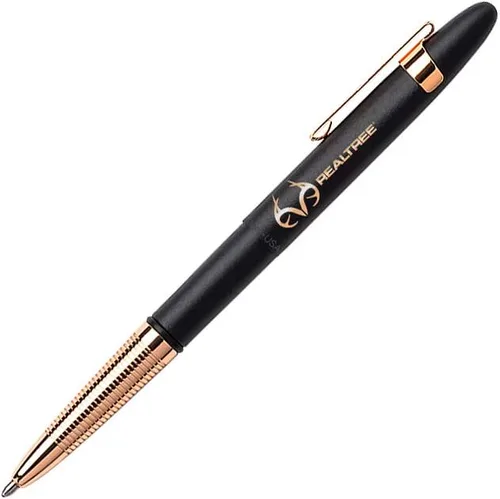 Fisher Space Pen Bullet Pen 400BGFGGCL-RT - Bolígrafo espacial negro mate - Agarre de dedo y clip de bolsillo de color dorado - Logotipo de