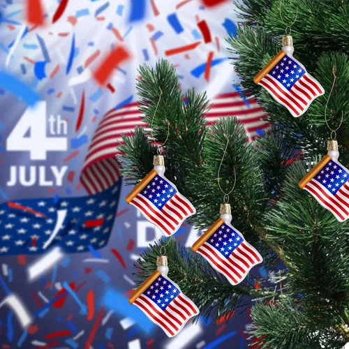 Miniatura 4 de Watayo 8 piezas de adornos de vidrio con bandera americana, adornos de bandera de vidrio soplado patriótico, banderas de EE. UU. del 4 de julio