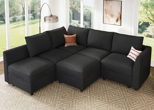 Miniatura 17 de HONBAY Sofá seccional modular con almacenamiento en forma de L sofá seccional, sofás convertibles para sala de estar - verde