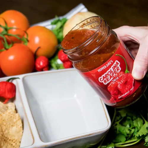 Miniatura 5 de Pepper Joe's Carolina Reaper Salsa – Salsa supercaliente peligrosamente deliciosa con pimienta más caliente del mundo e ingredientes frescos – Tarro
