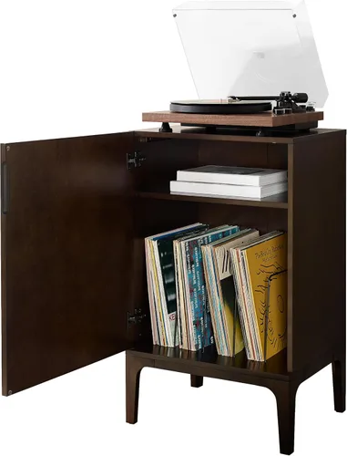 Crosley Furniture Asher - Soporte para tocadiscos con almacenamiento para discos de vinilo, color marrón oscuro