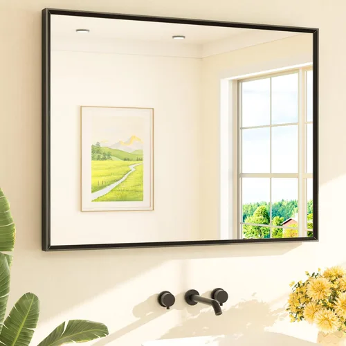 Miniatura 12 de TETOTE Espejo de Baño Dorado de 16" x 20" Latón Dorado Cepillado Rectangular con Marco Biselado Espejo de Tocador de Baño para Sobre el Lavabo