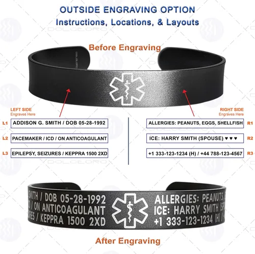 Miniatura 4 de Pulsera de identificación de alerta médica, acero inoxidable 316L, personaliza y personaliza, selecciona un tamaño de muñeca, de 6 a 9 pulgadas