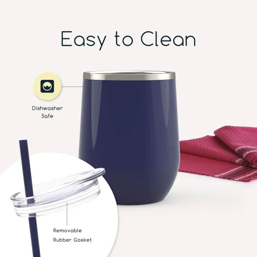 Miniatura 6 de Maars Bev - Vaso de vino de acero inoxidable sin tallo con tapa, aislado al vacío de 12 onzas, a prueba de derrames, apto para viajes, vasos midnight