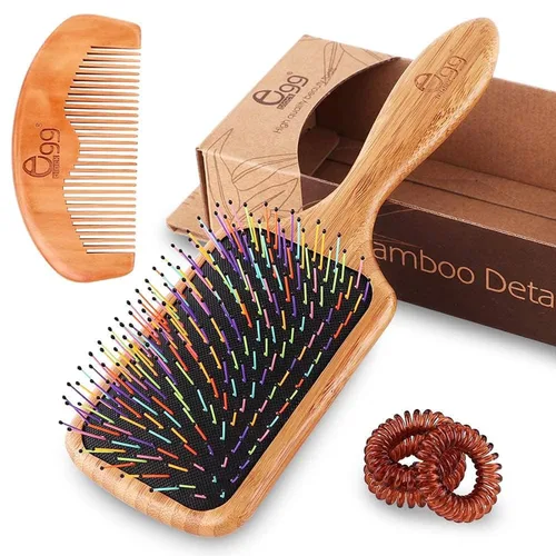 Miniatura 10 de BLACK EGG Cepillo de cerdas de jabalí para mujeres, hombres y niños, cerdas naturales suaves para cabello delgado y fino, restaura brillo y textura