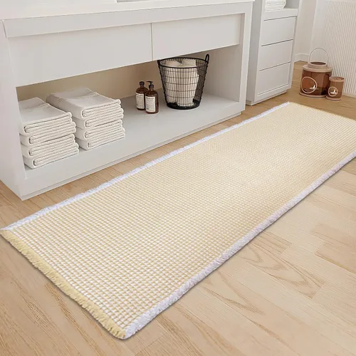 Miniatura 8 de ZALL - Tapete de baño de punto gofre beige, súper absorbente, antideslizante, color crema, 18 x 30 pulgadas, lavable a máquina, ultra suave