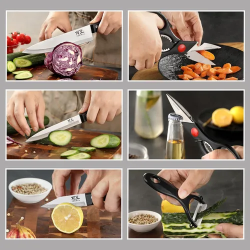 Miniatura 4 de Juego de cuchillos de cocina de 5 piezas, juego de cuchillos sin bloque con fundas, hoja afilada de acero inoxidable y mango cómodo, juego