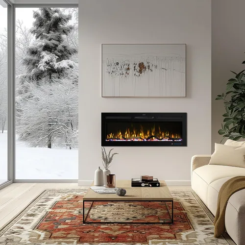 Miniatura 8 de Chimenea eléctrica inteligente WiFi de 33 pulgadas, 13 llamas y lecho de combustible con ciclo automático, calentador de chimenea con control