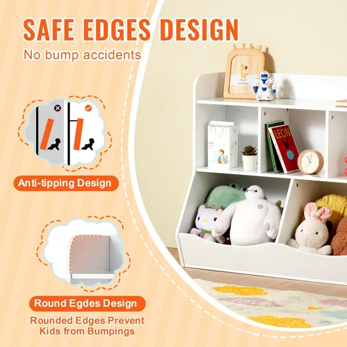 Miniatura 5 de VEVOR Cubo de almacenamiento de madera para niños, organizador de almacenamiento de juguetes con estantería, gabinete de almacenamiento de juguetes