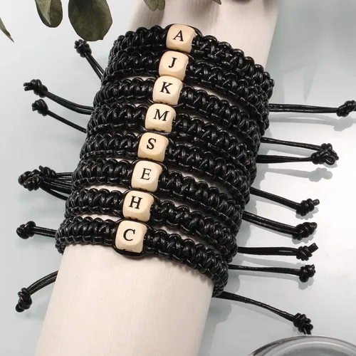 Miniatura 5 de Btysun Pulsera de cuero para hombre, pulseras con inicial A-Z para niño, papá, hermano, regalos de graduación para él, novio, marido, ajustable