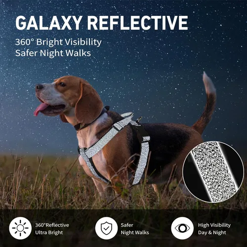 Miniatura 2 de Galaxy - Arnés reflectante para perro, ajuste ajustable de 4 puntos, hebillas antipellizcos, control de clip trasero y asa de emergencia, forro