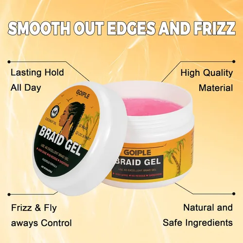 Miniatura 8 de Gel de trenzado de fijación fuerte que domina el encrespamiento, gel suavizante bueno para torsión, rondas, cornrows sin escamas, agarre extra, alto