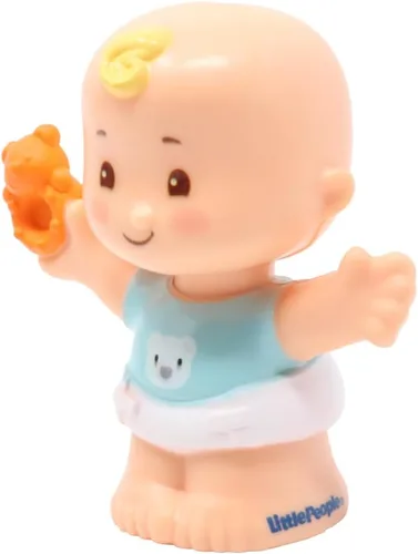 Miniatura 5 de Pieza de repuesto para Fisher-Price Little People Snuggle Twins Playset - GKP68 ~ Repuesto Twin Boy con rizo rubio en camisa azul con figura de oso