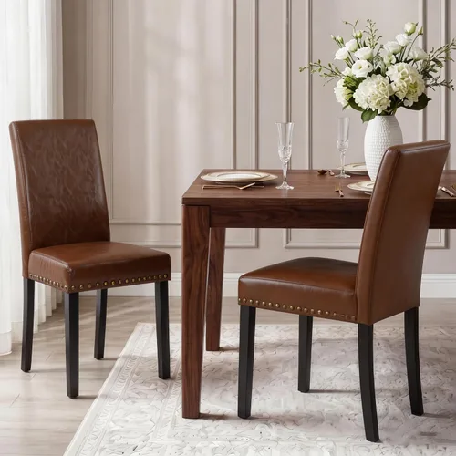 Miniatura 9 de LSSBOUGHT Juego de 2 sillas de comedor, modernas sillas de comedor, silla de cocina tapizada de piel sintética con clavos de cobre vintage