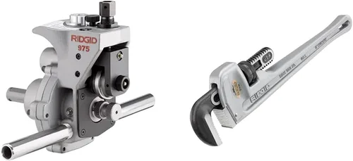 RIDGID 25638 Modelo 975 2 en 1 Máquina ranuradora de rollos combinada portátil y llave de tubo recta de aluminio RIDGID 31100 modelo 818 | Paquete