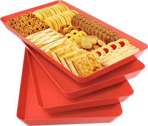 Miniatura 21 de WOWBOX 4 bandejas de servir para entretenimiento, platos para servir aperitivos, frutas, galletas, postres, bandejas de plástico reutilizables
