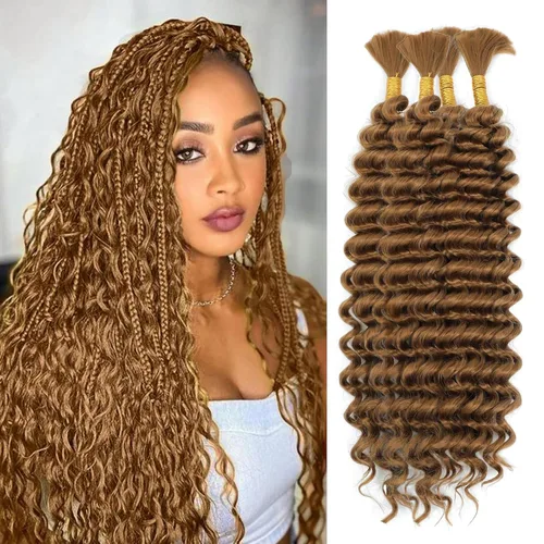 Miniatura 18 de Mezcla de cabello humano trenzado sintético bohemio para trenzar, 16 pulgadas de onda profunda a granel para trenzas bohemias, 2 piezas de cabello 1b