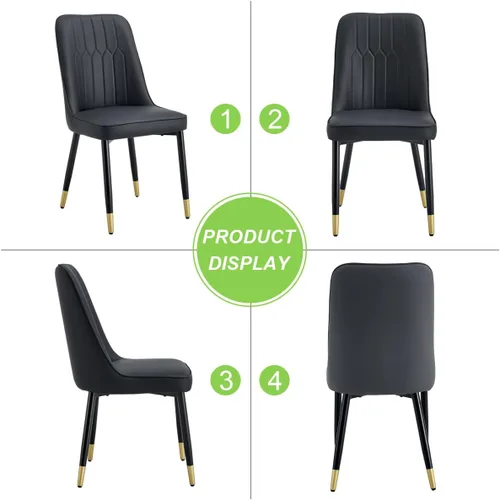Miniatura 8 de Juego de 2 sillas de comedor modernas, sillas de comedor de piel sintética con cojín grueso y patas de metal, sillas de cocina negras para comedor
