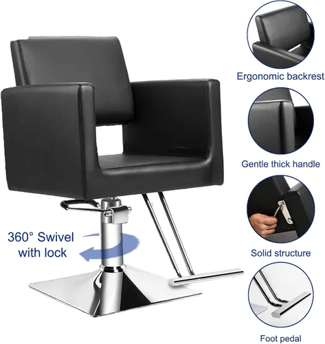 Miniatura 6 de Silla de peluquería para peluquería, capacidad de 330 libras, con bomba hidráulica resistente, equipo de belleza ajustable giratorio de 360°, Negro