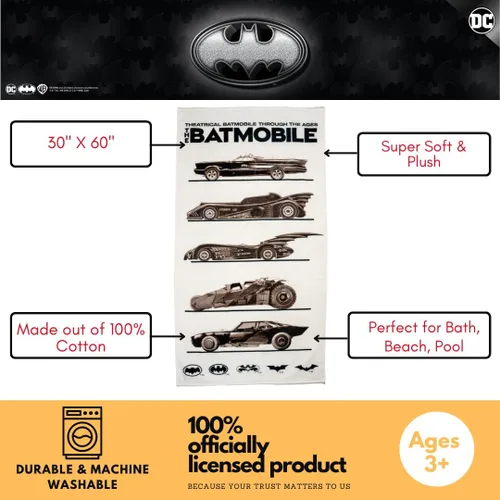 Miniatura 2 de Toalla de baño/piscina/playa vintage de Franco Collectibles Batman DC Comics de algodón súper suave, 152 cm x 76 cm