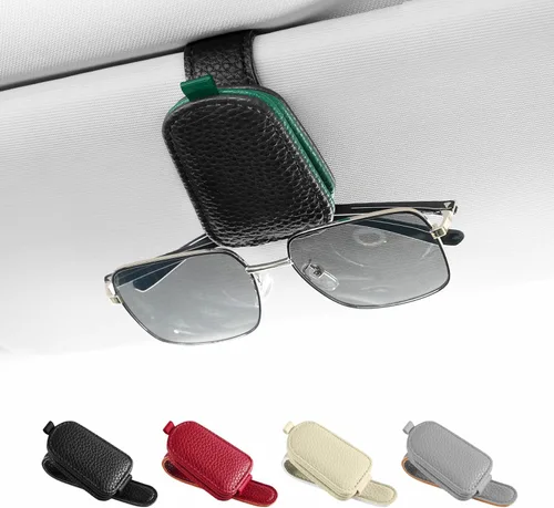 Miniatura 23 de SINGARO Soporte para gafas de sol de coche, hebilla magnética de cuero para visera de coche, clip para anteojos de sol, clip para almacenamiento