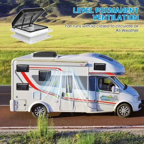 Miniatura 8 de Ventilador de techo para RV de 14" silencioso con motor de menor ruido, ventilación permanente de nivel de soporte reversible Max Air para techo