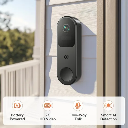 Miniatura 2 de Cámara de timbre de puerta de 2K HD con batería, inalámbrica con timbre de anillo, timbre de video inteligente con comunicación bidireccional