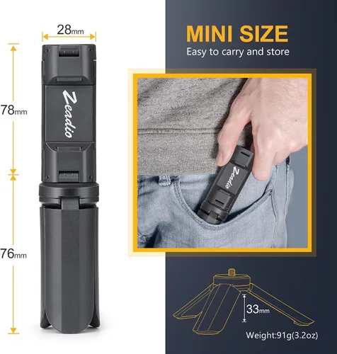 Miniatura 4 de Zeadio Mini trípode para smartphone, trípode de escritorio de bolsillo para todos los teléfonos