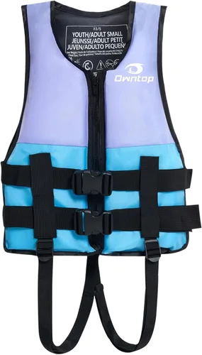 Miniatura 4 de Owntop Chaquetas de natación para niños y adultos de 50 a 125 libras de hebillas dobles, cremallera y correa de entrepierna, chaleco de esquí ligero