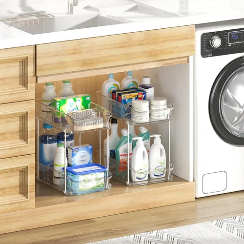 Miniatura 7 de Delamu Organizadores y almacenamiento de 2 niveles para debajo del fregadero, organizadores de gabinete de baño apilables multiusos, organización