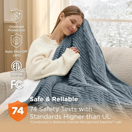 Miniatura 5 de Manta calefactora eléctrica Bedsure GentleSoft - Manta eléctrica suave de franela acanalada, calefacción con 4 ajustes de tiempo, 6 niveles de 01