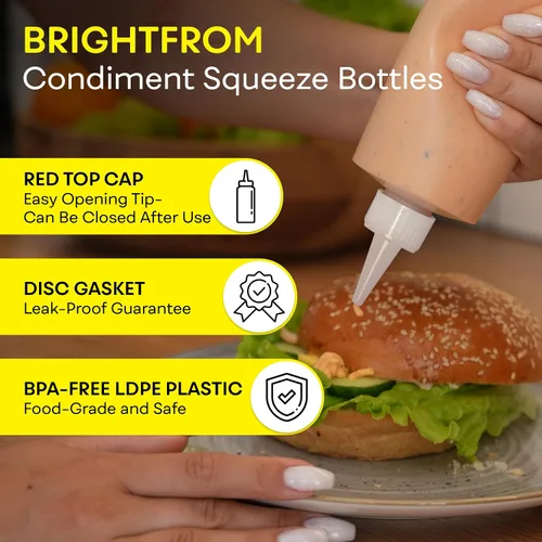 Miniatura 2 de BRIGHTFROM Botellas vacías de 16 onzas, paquete de 2 recipientes para chorro con parte superior roja, sin BPA para condimentos, jarabe, salsa