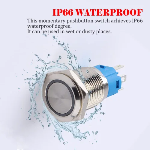 Miniatura 4 de Paquete de 2 interruptores de botón momentáneos de 0.63 pulgadas, 12 V-24 V, LED, impermeable, de metal, 1 NO 1 NC, con enchufe de cable