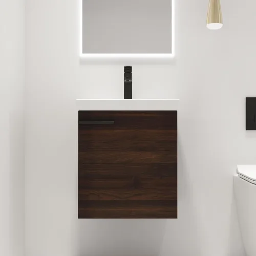 Miniatura 10 de Malwee Tocador de baño flotante de 18 pulgadas con lavabo, Tocador de baño de lavabo individual de 18 pulgadas montado en la pared, con 1 puerta