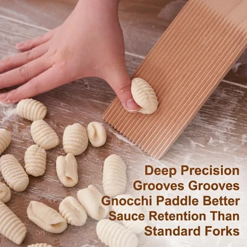 Miniatura 2 de Juego de tabla de ñoquis de madera, tabla de pasta y paletas de mantequilla con 3 rodillos y bolsa de almacenamiento, máquina de pasta de cavatelli