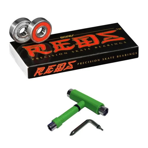Miniatura 3 de Bones Reds Rodamientos + Herramienta en T de Skate + Espaciadores (negro)
