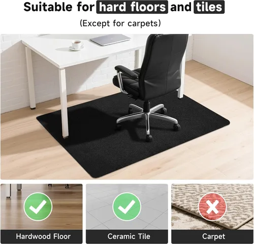 Miniatura 2 de Tapete negro para silla de oficina, tapetes duraderos para sillas de escritorio para suelos de madera dura y azulejos, debajo de las sillas