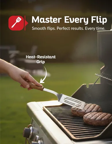 Miniatura 5 de Juego de herramientas profesionales para barbacoa de madera de acacia (3 piezas) – Kit de accesorios de parrilla de acero inoxidable resistente