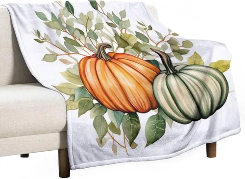 Miniatura 13 de Manta de lana cuadriculada con diseño de calabaza, hojas de arce, Acción de Gracias, manta de cama para otoño, Acción de Gracias, ligera, súper